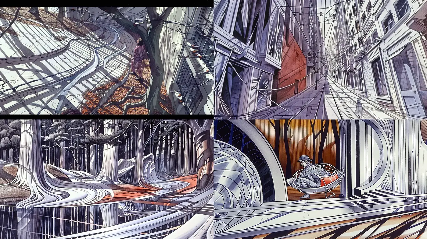Surreal Perspectives of Urban and Natural Elegance - Midjourney sref style