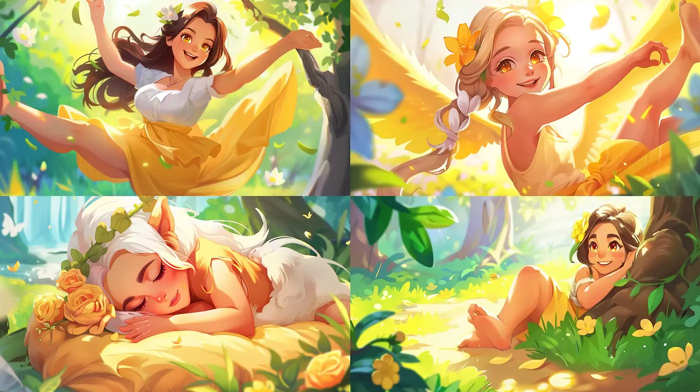 Enchanted Forest Whimsy: A Harmonious Blend of Light and Nature in Illustrative Art - Midjourney sref style