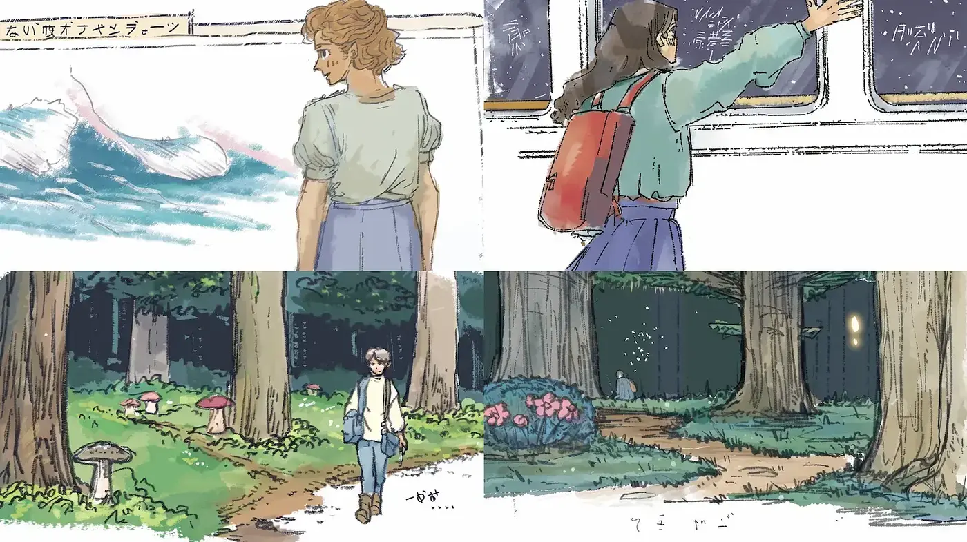 Whimsical and nostalgic illustration with a serene storytelling quality - Midjourney sref style