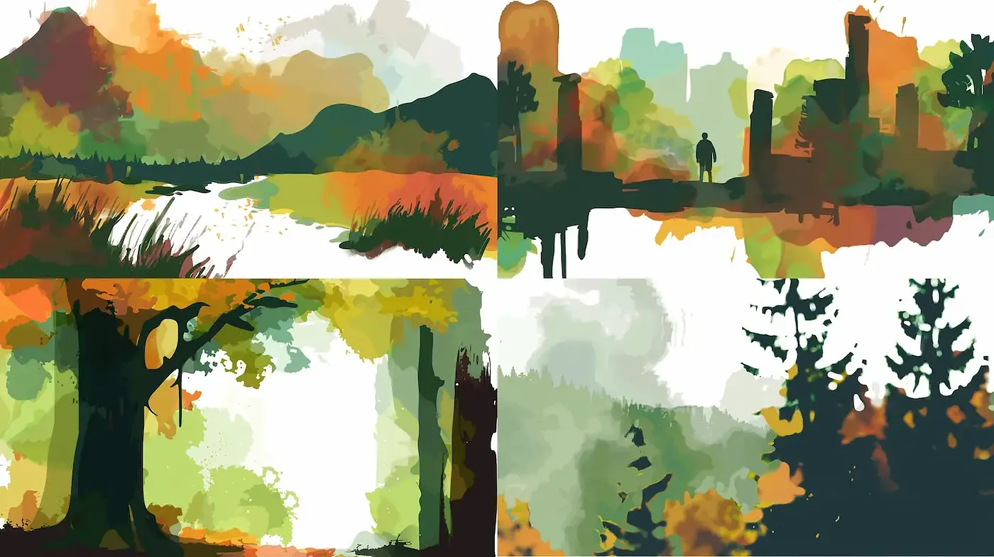 Lush, impressionistic landscapes with a serene autumnal ambiance - Midjourney sref style