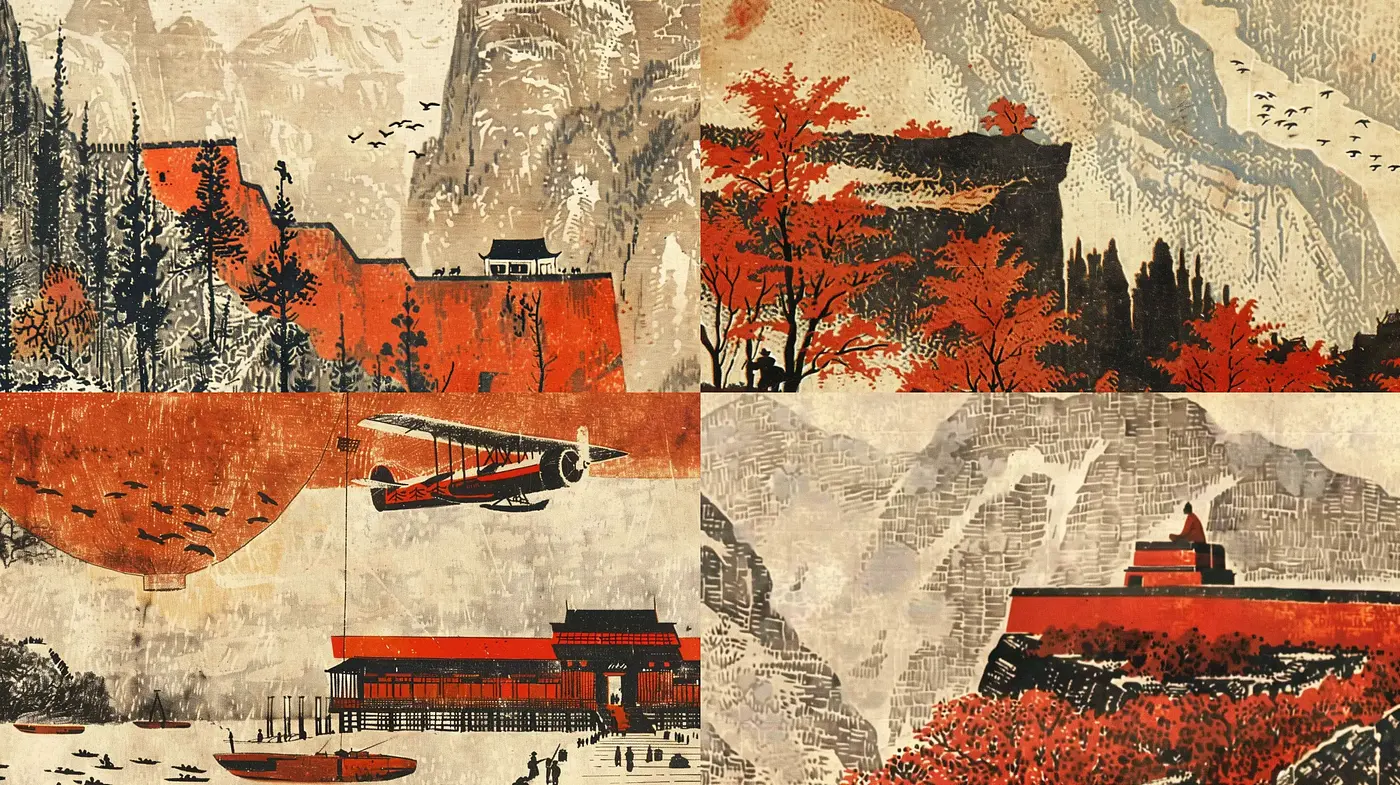 Rustic Elegance of East Asian-Inspired Textured Sceneries - Midjourney sref style