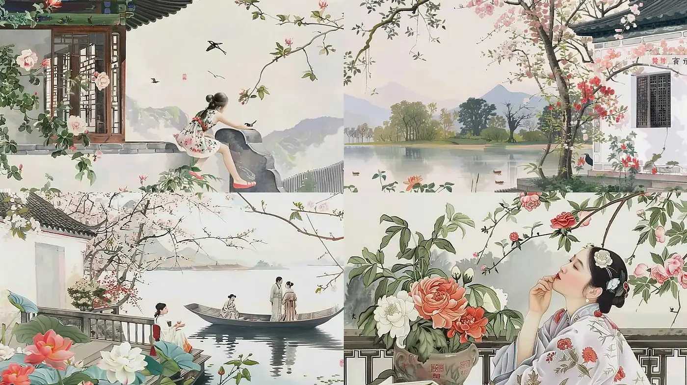 Elegant and Serene East Asian Aesthetic with Nature and Blossoms - Midjourney sref style