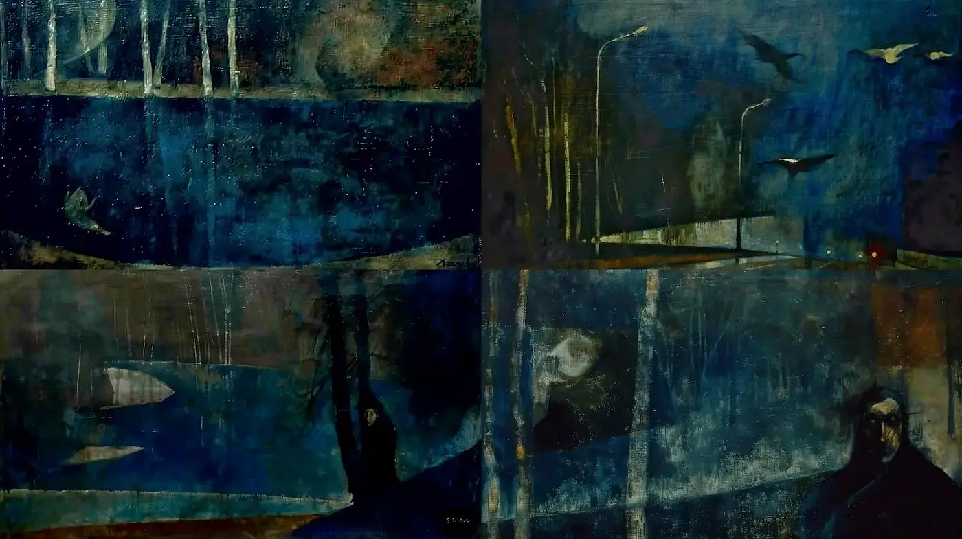 Moody Blue Landscapes with Ethereal Elements - Midjourney sref style