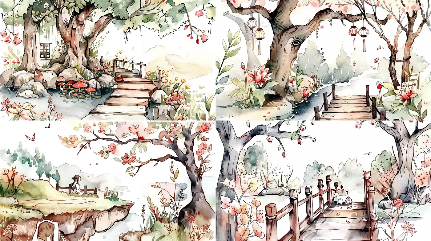 Watercolor Whimsy: Idyllic Countryside Serenity - Midjourney sref style