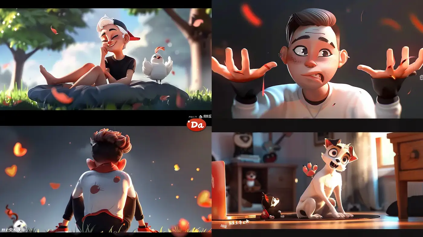 Whimsical and Heartwarming Animated Style with Playful Character Expressions - Midjourney sref style