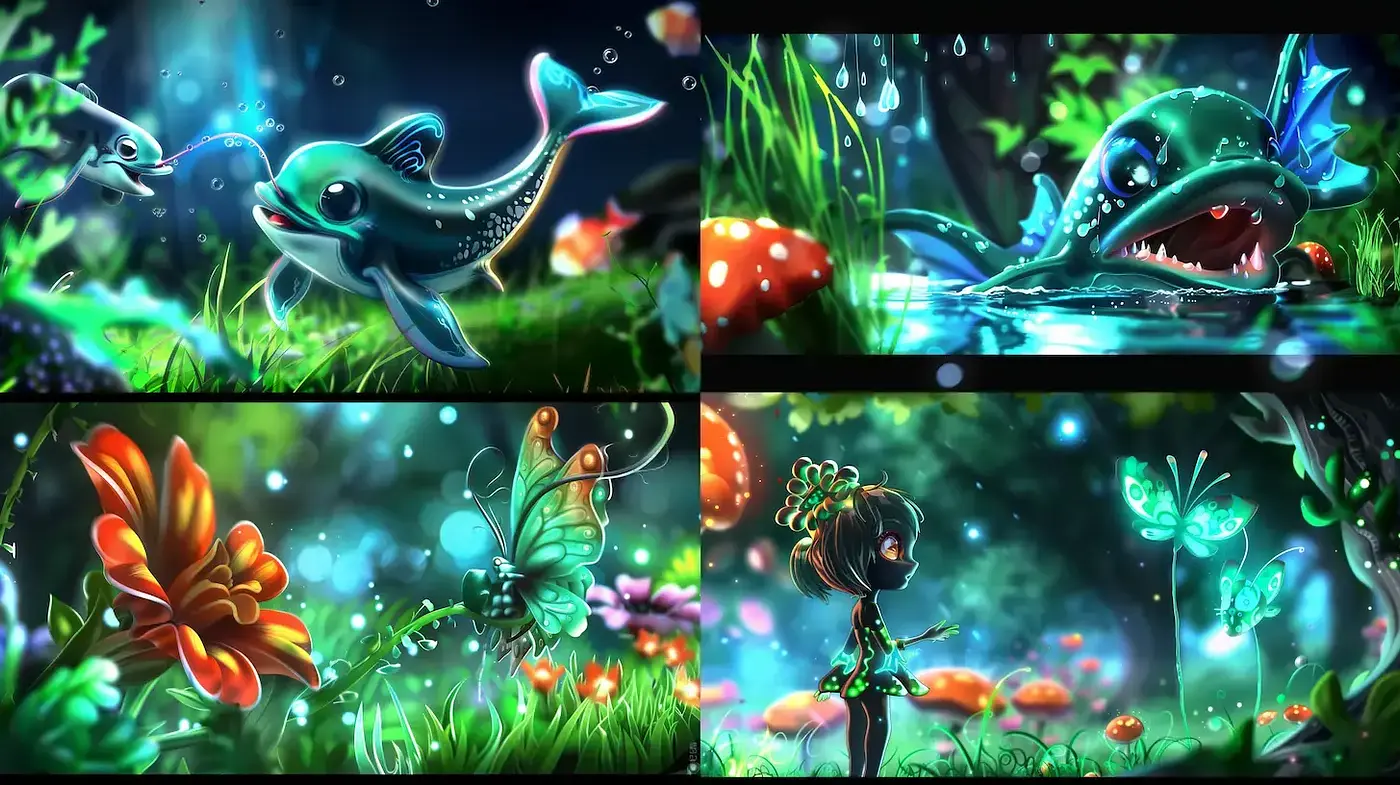 Whimsical and Lush Fantasy Scenes with Vibrant Coloration - Midjourney sref style