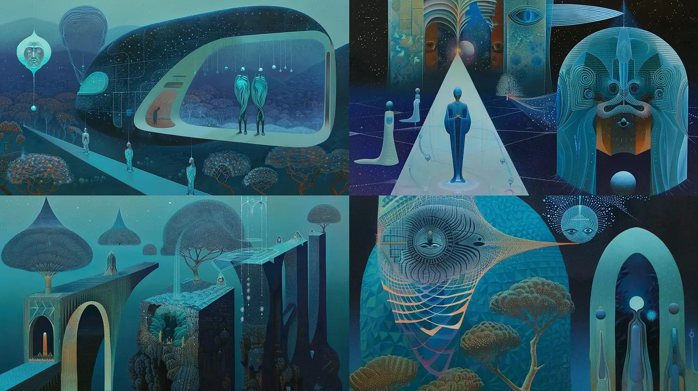 Ethereal Visions of Midnight: A Mysterious Journey in Indigo and Teal - Midjourney sref style