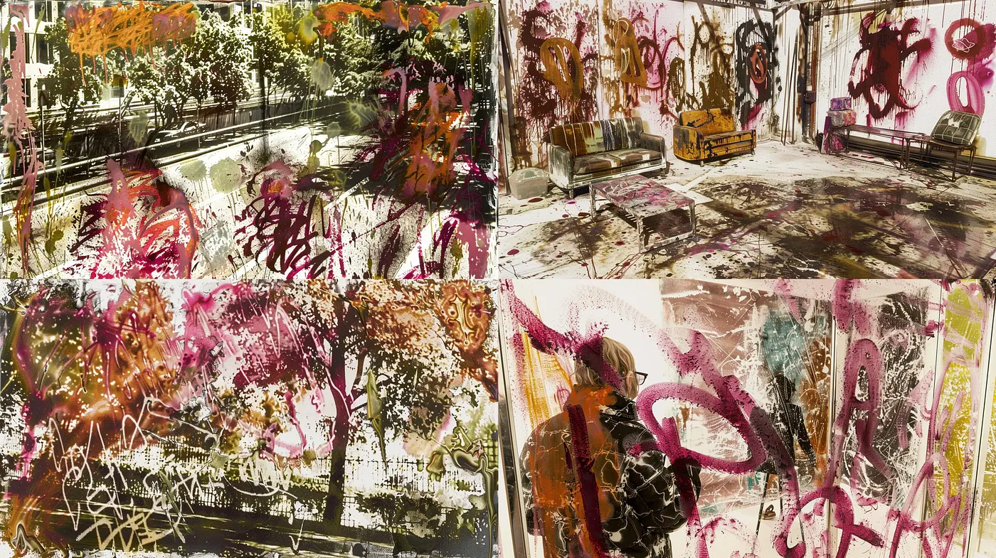 Abstract Expressionist Graffiti Essence with a Tinge of Nostalgia - Midjourney sref style