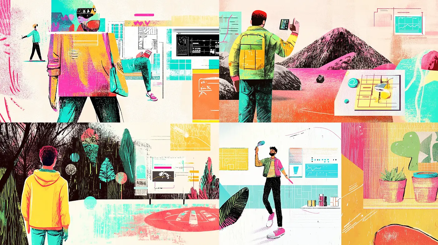 Retrofuturistic Collage of Vivid Storyboards - Midjourney sref style