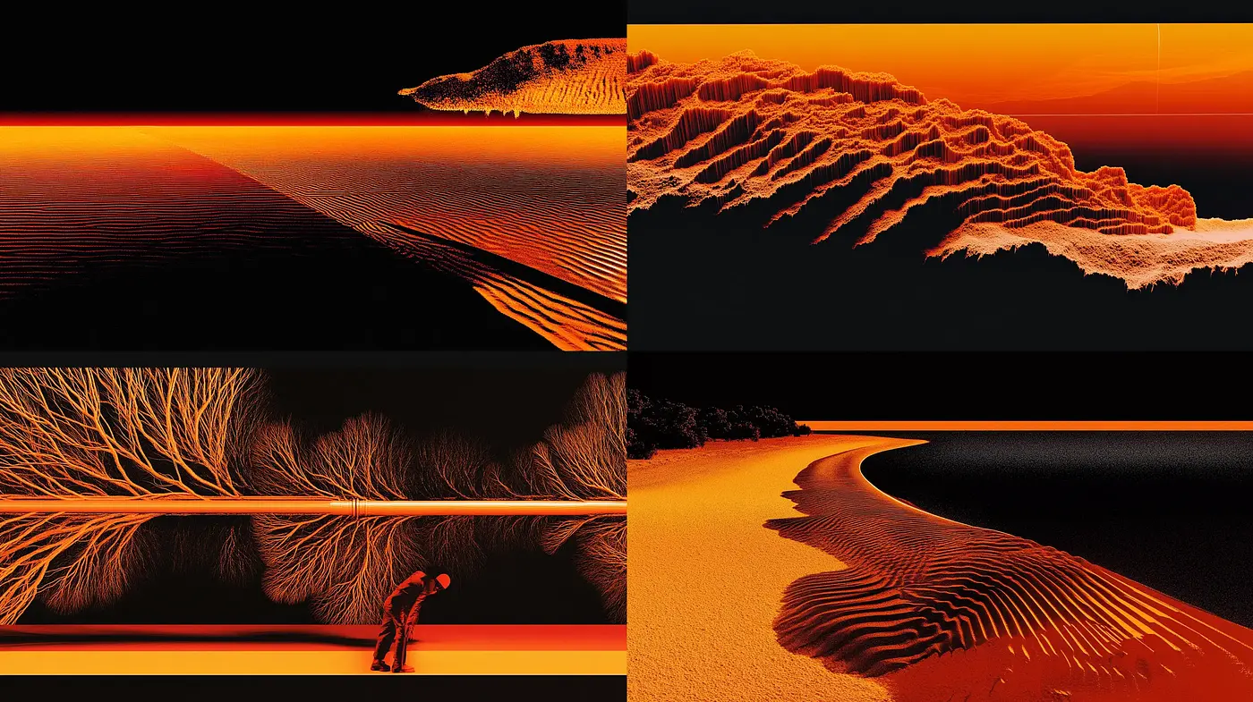 Warm Tonal Resonance in Stylized Nature Renderings - Midjourney sref style