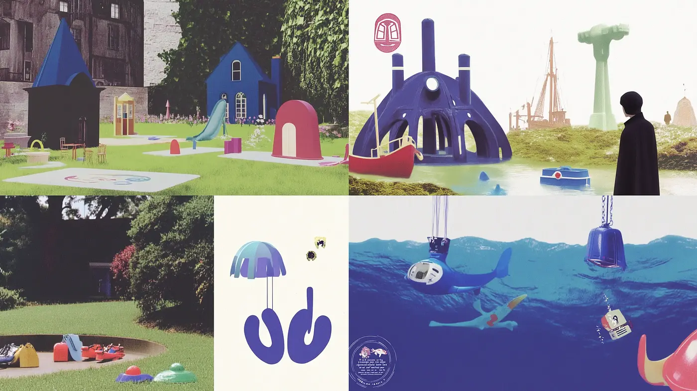 Whimsical Nostalgia with a Surreal Retro Playground Theme - Midjourney sref style