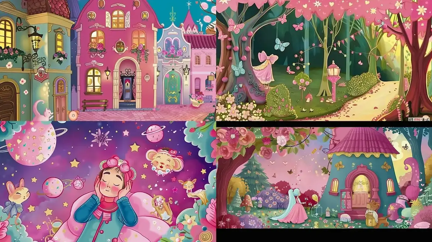 Whimsical and Colorful Fantasy Illustration Inspired by Children's Storybooks - Midjourney sref style