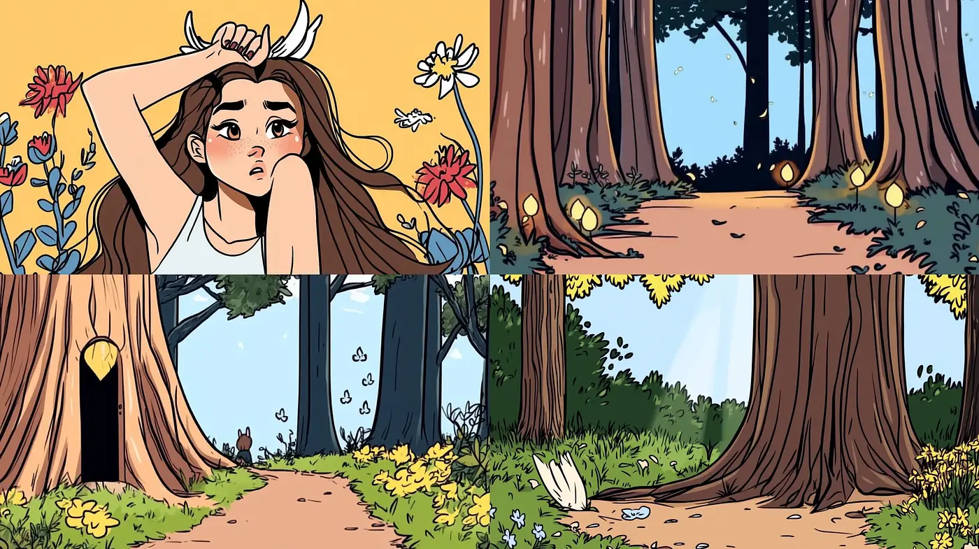 Whimsical Comic Strip Nostalgia in Nature - Midjourney sref style