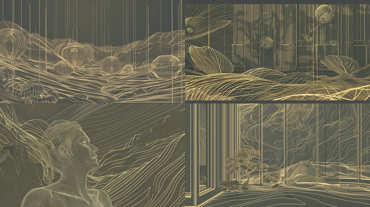 Ethereal Wireframe Dreamscape: A Digital Fusion of Art and Technology - Midjourney sref style