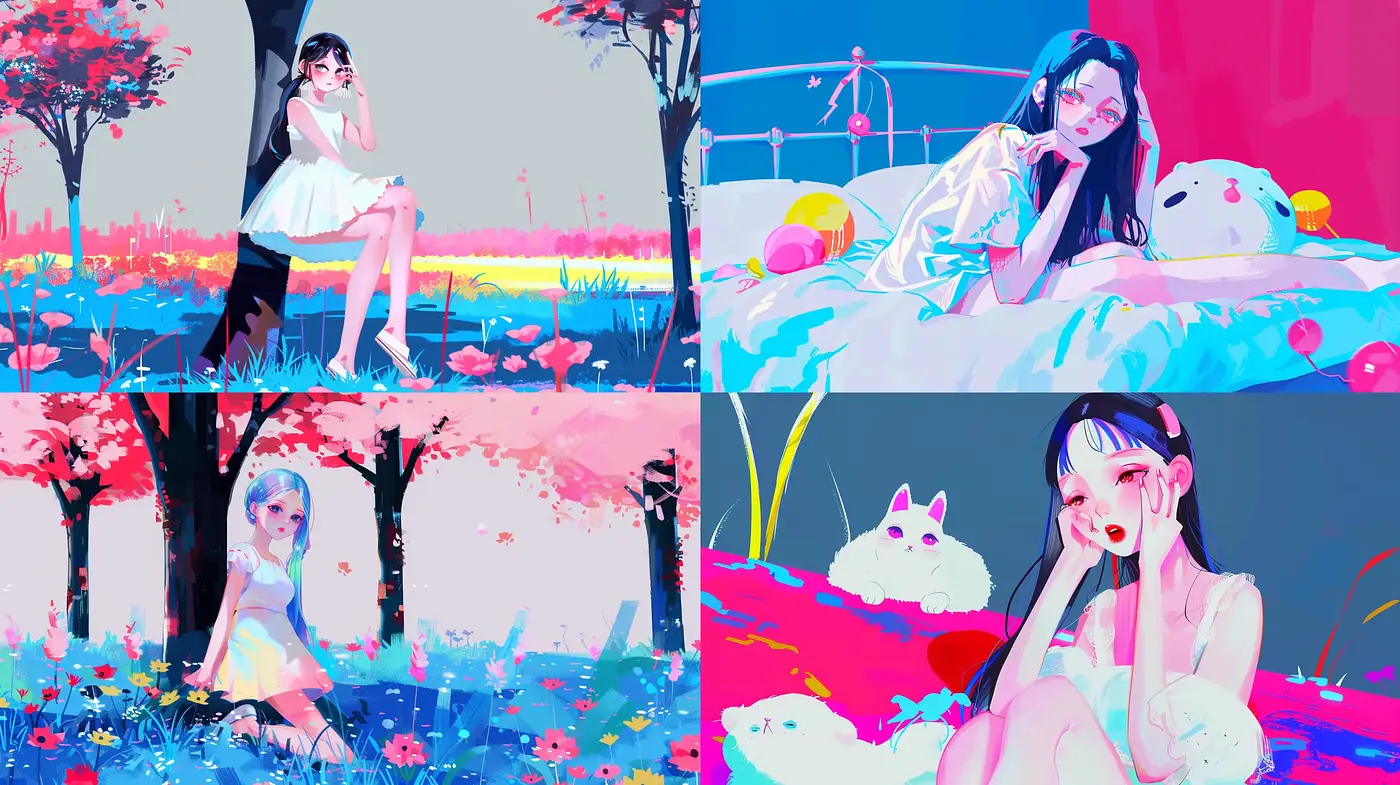Contemporary Anime-Inspired Digital Dreamscape Series - Midjourney sref style