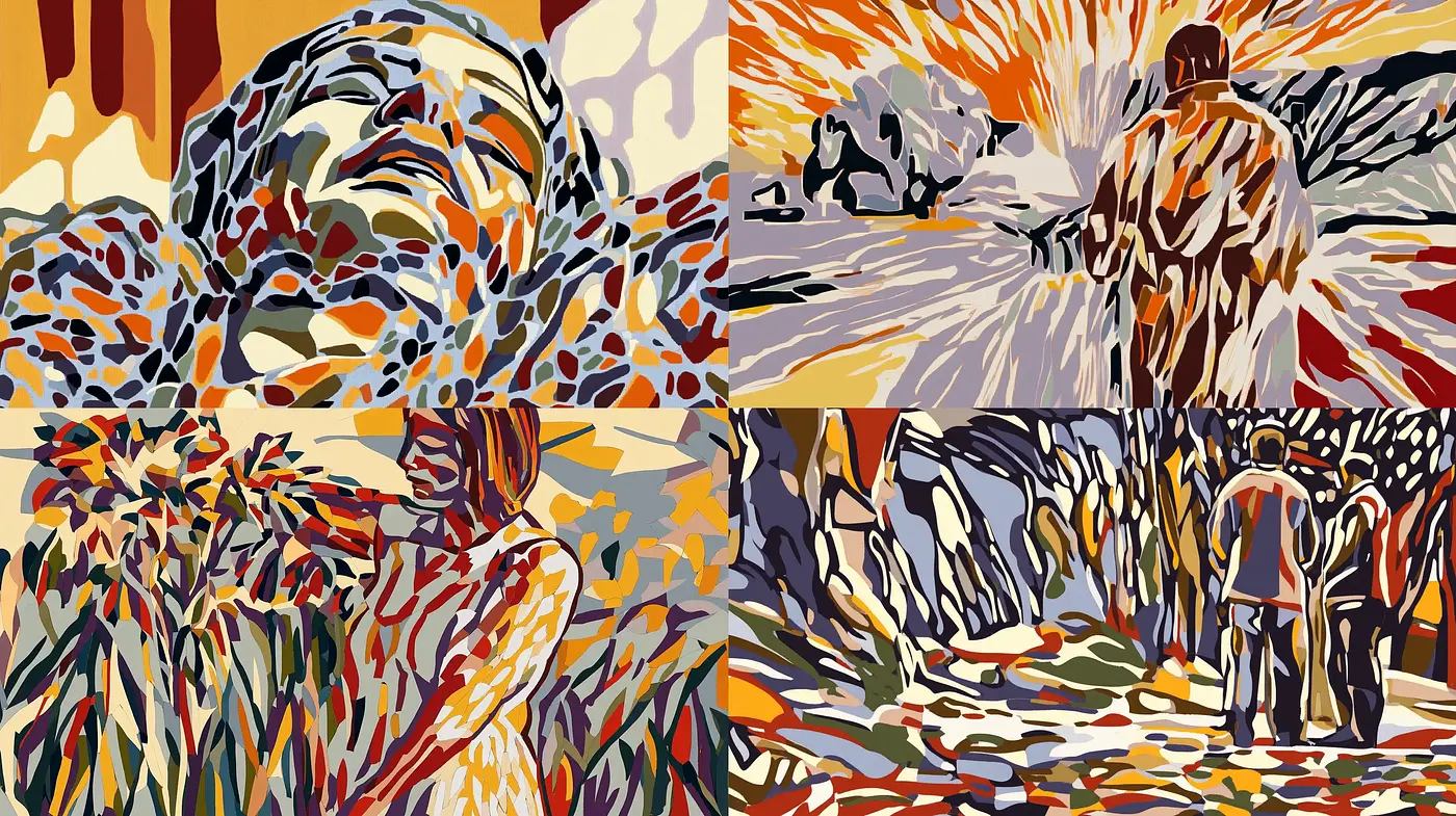 Abstract Expressionist Adventure Through Vivid Color Stories - Midjourney sref style