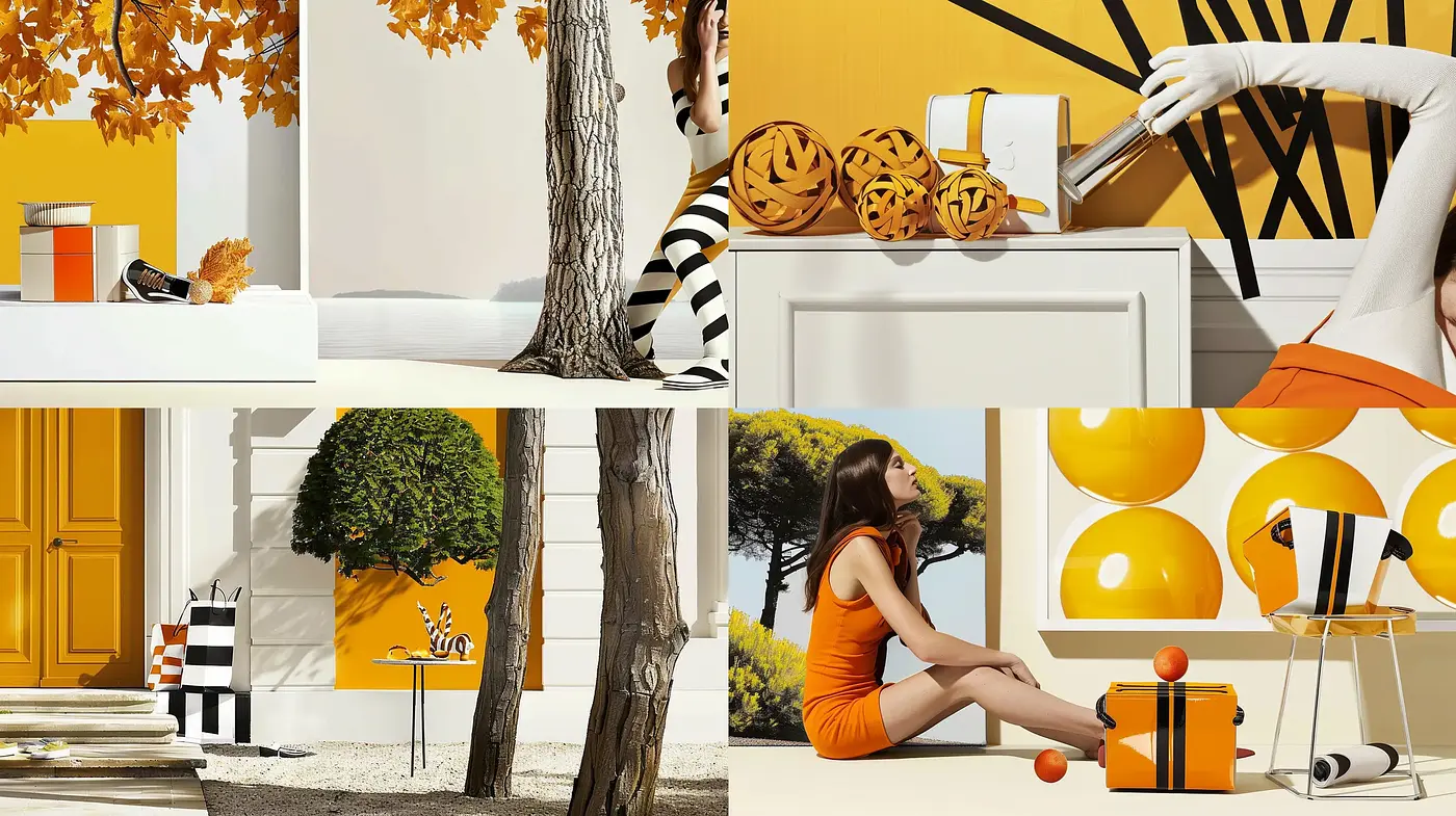 Autumnal Hues and Striped Patterns in a Stylized Modernist Tableau - Midjourney sref style