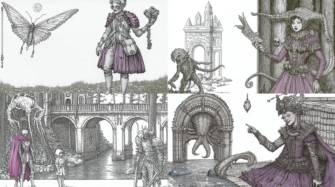 Gothic Fantasy Engraving-inspired Illustrations - Midjourney sref style