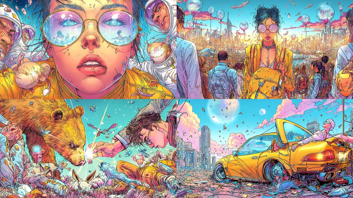 Vibrant Futuristic Pop Art Style with a Touch of Retro Nostalgia - Midjourney sref style