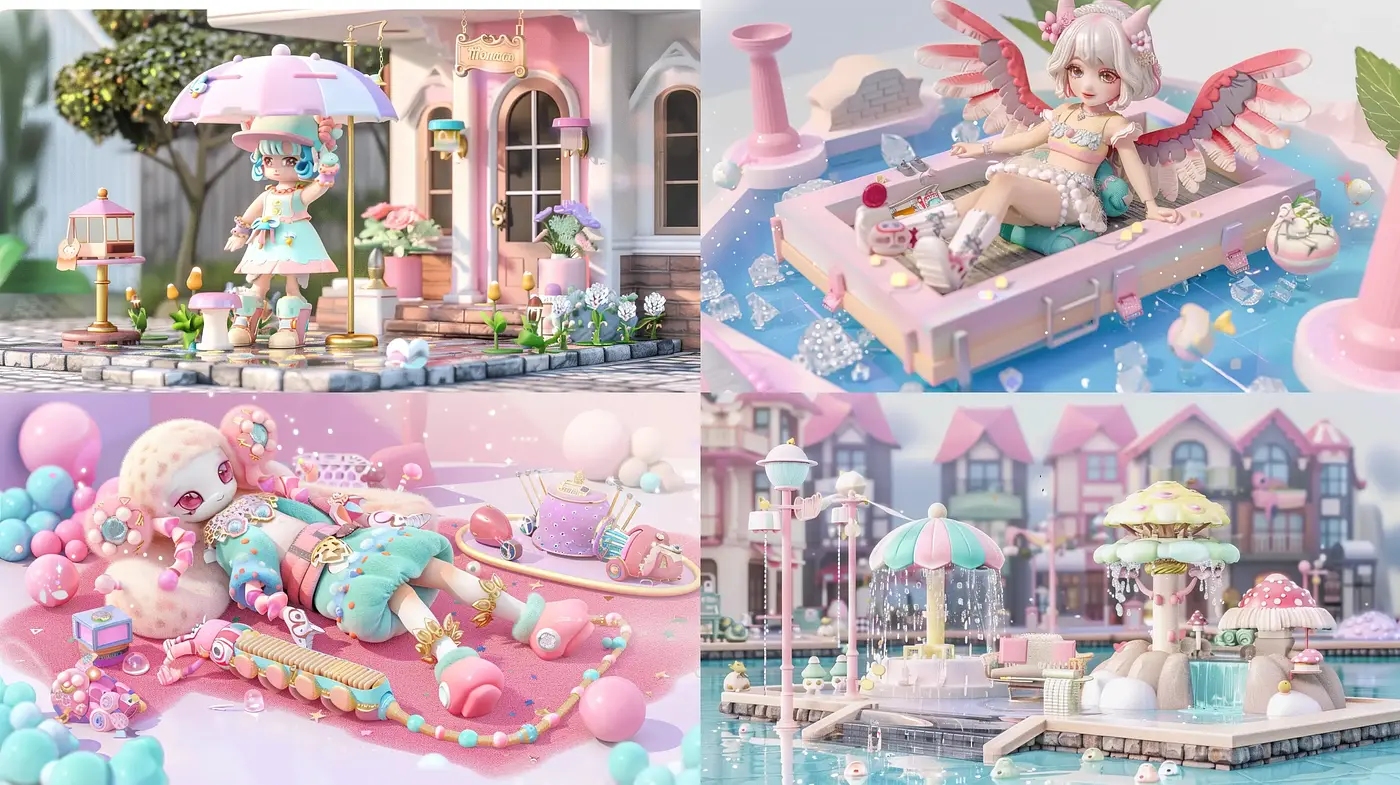 Candy-Colored Dreamscapes with a Surreal, Whimsical Twist - Midjourney sref style