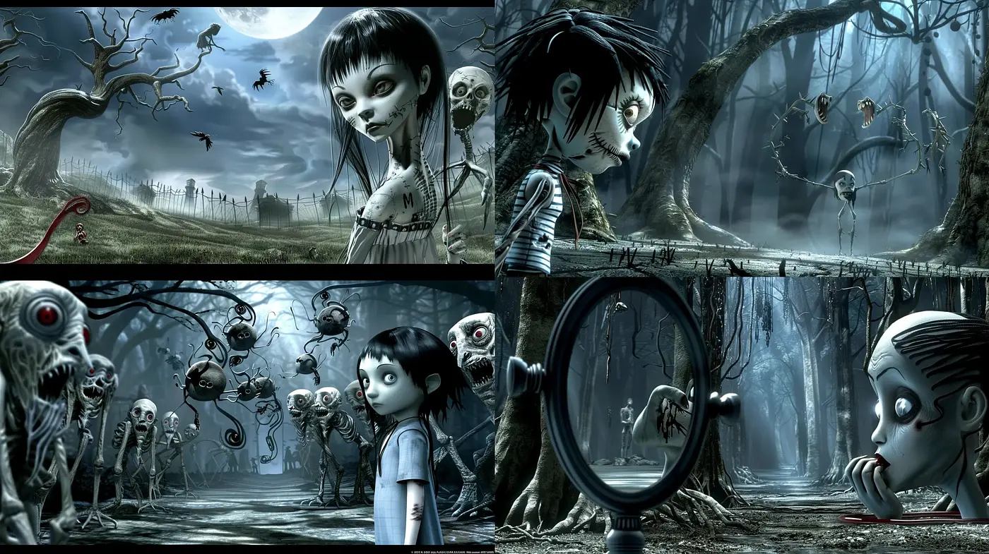 Whimsically Macabre Stylings of Enchanted Nocturnal Visions - Midjourney sref style