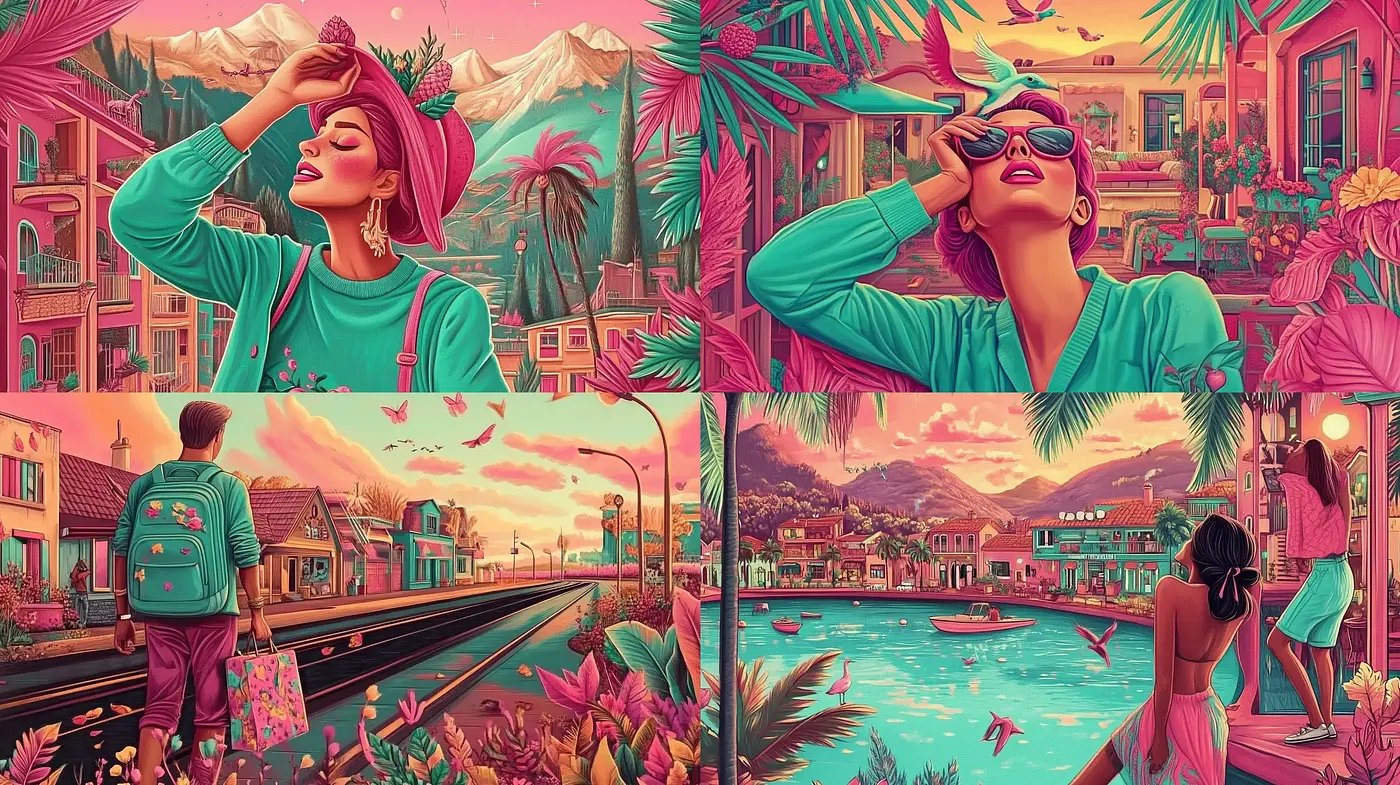 Saturated Pastel Dreamscape: A Fusion of Retrofuturism and Digital Artistry - Midjourney sref style