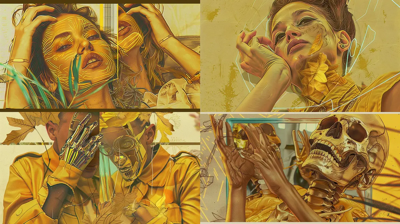 Amber Hued Surreal Expressions in Digital Brushwork - Midjourney sref style