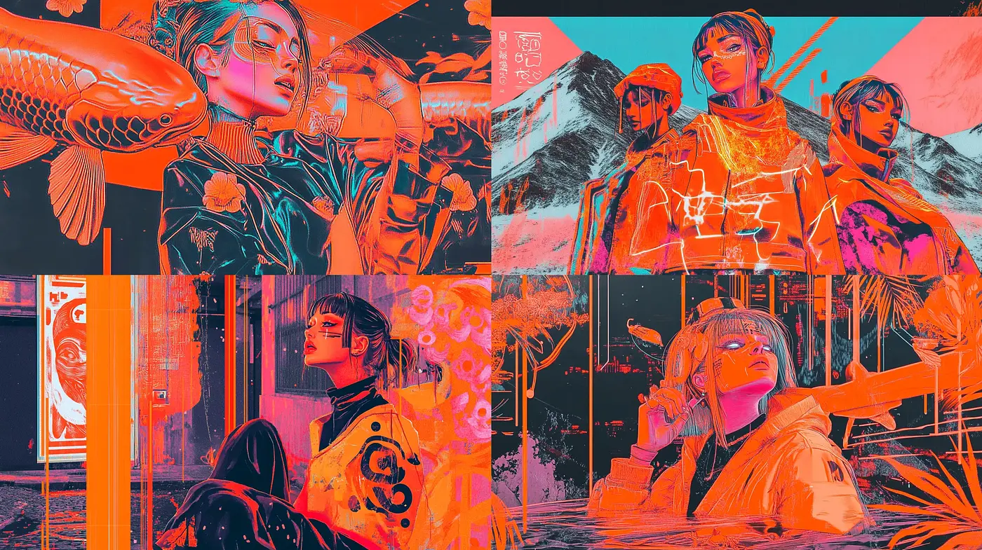 Cyberpunk Neon Dreams: A Synthesis of High-Contrast Hues and Retrofuturistic Aesthetics - Midjourney sref style