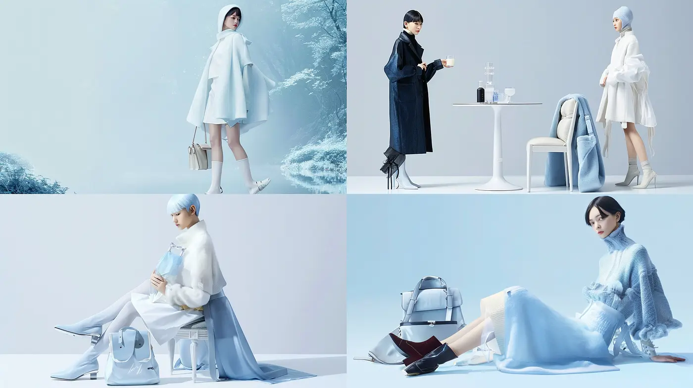 Ethereal Serenity in Monochromatic Azure: A Study in Cool Tones and Textural Elegance - Midjourney sref style