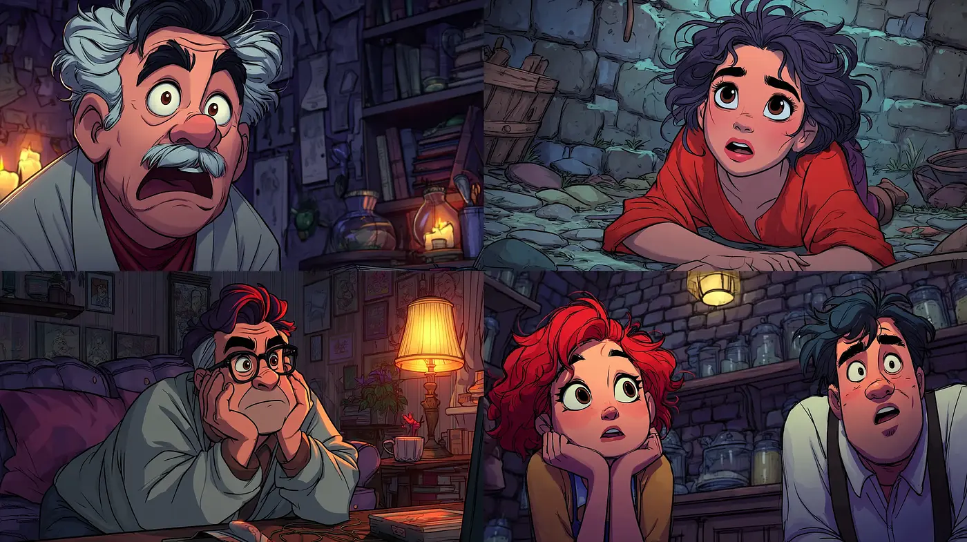 Charming and Expressive Animated Illustrations with Emotional Depth - Midjourney sref style