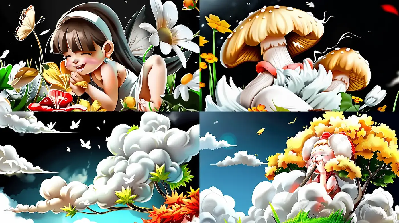 Whimsical and Colorful Illustrations with a Playful Nature Theme - Midjourney sref style