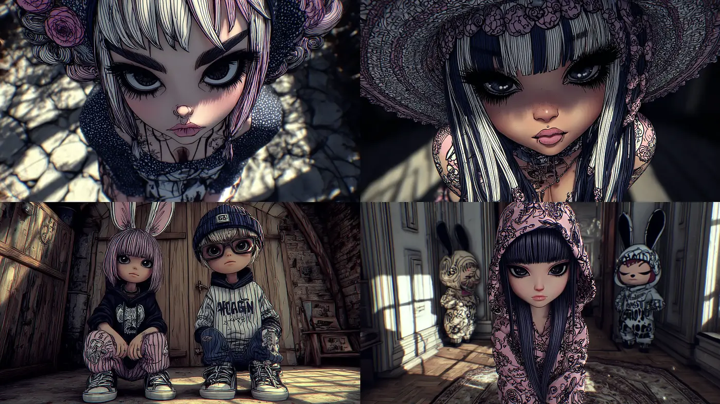 Whimsical and Intricate Doll-like Illustrations with Gothic Elements - Midjourney sref style