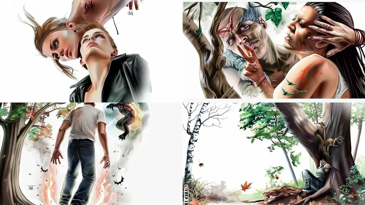 Dynamic Interplay of Realism and Graphic Novel Aesthetics with a Surreal Undertone - Midjourney sref style