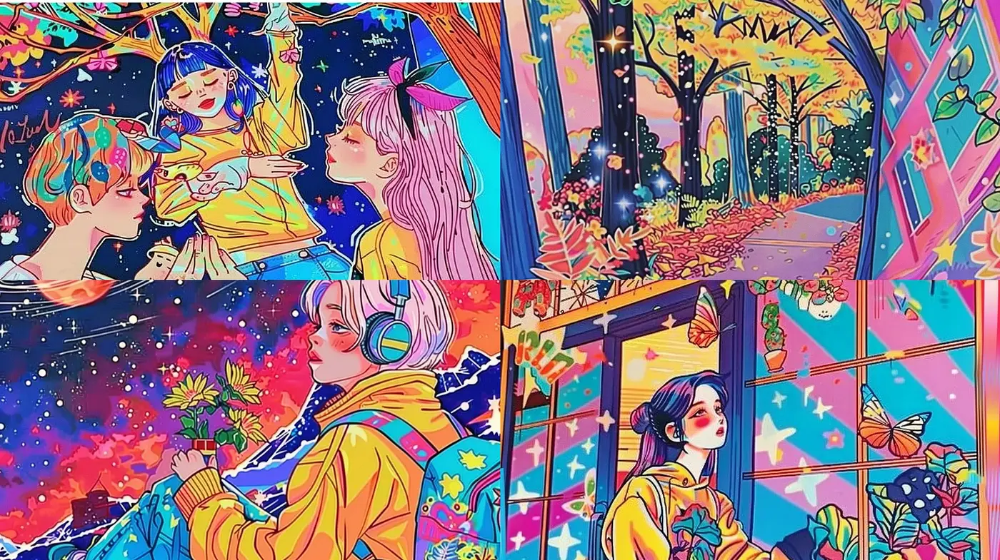 Radiant Whimsical Worlds: A Fusion of Vivid Anime-Inspired Enchantment - Midjourney sref style