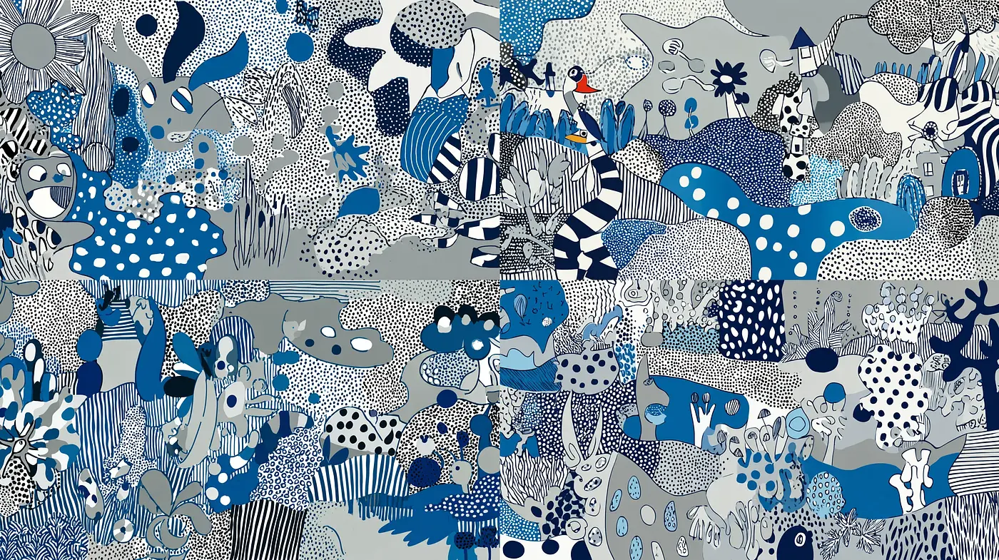 Playful and abstract aquatic-inspired landscape with consistent color schemes and whimsical textures - Midjourney sref style