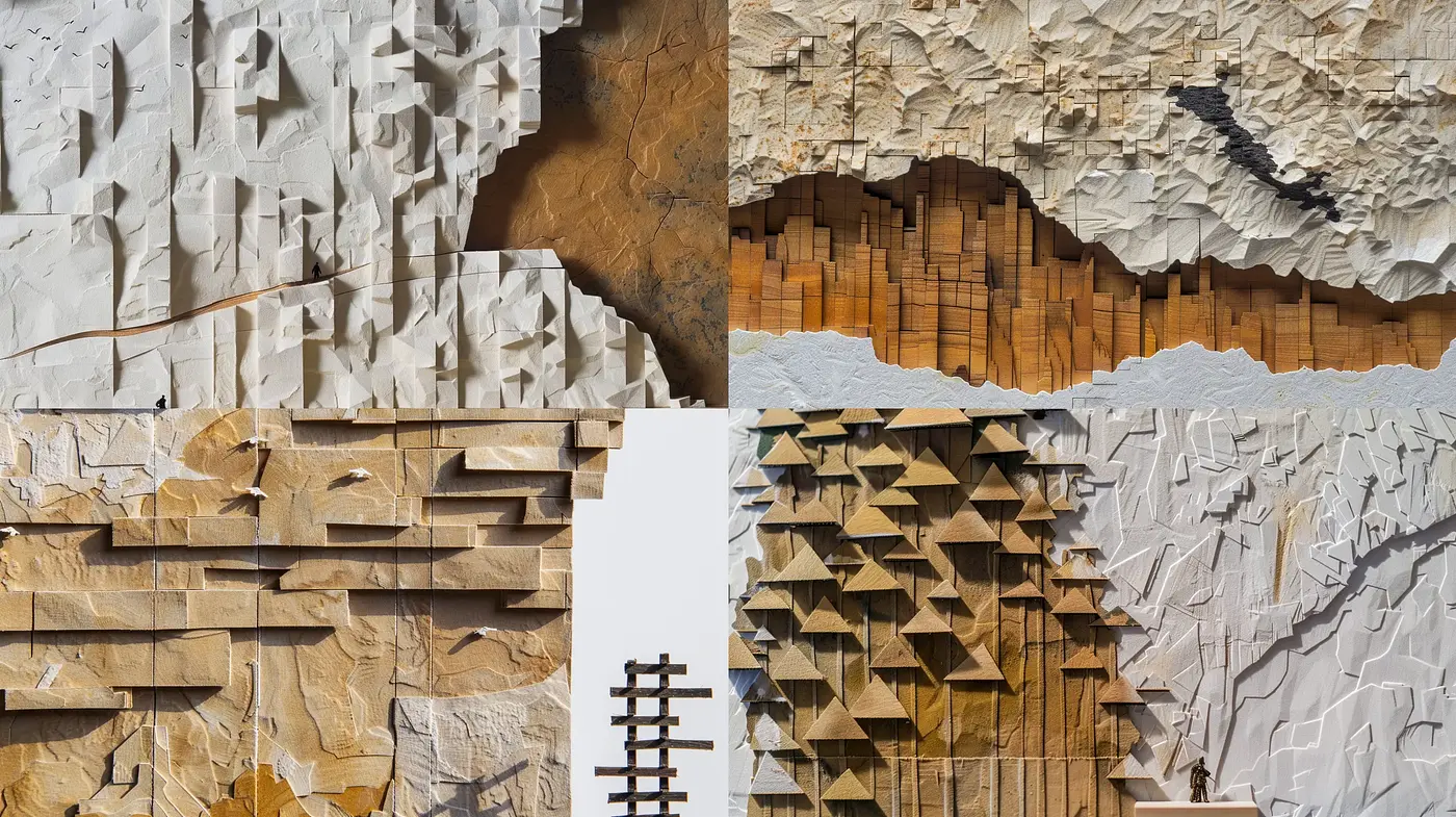 Contemporary Geometric Layering with a Natural Palette - Midjourney sref style