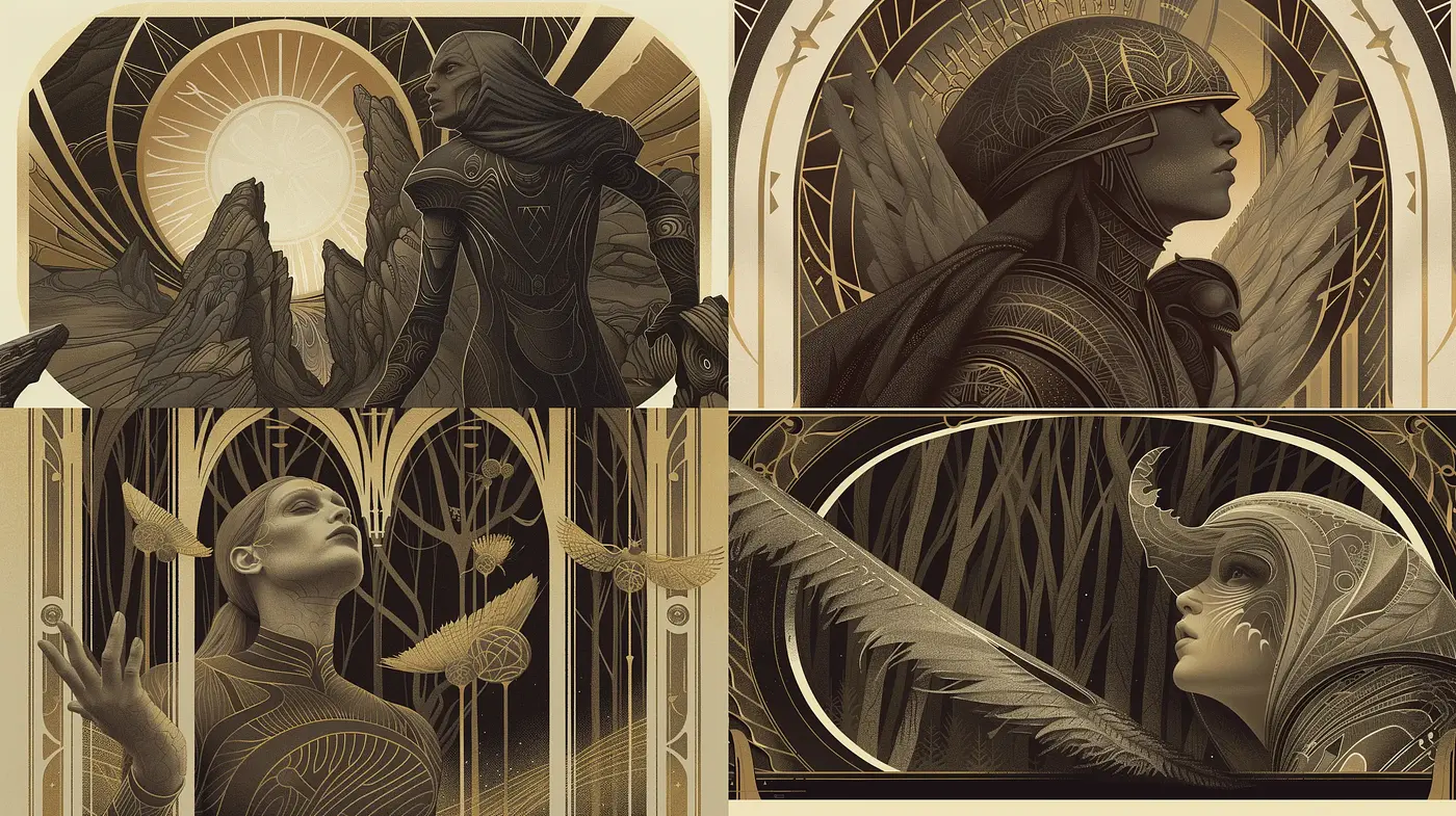Art Nouveau Inspired Sepia Toned Illustrations - Midjourney sref style