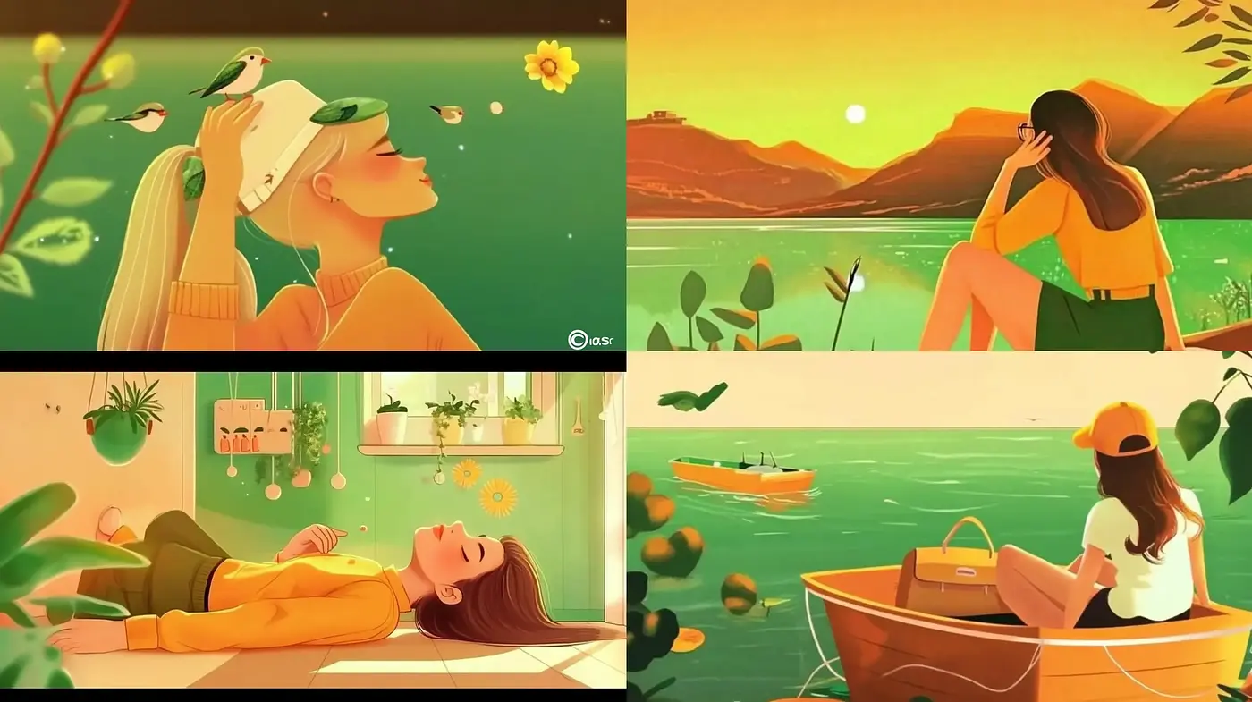Serene Harmony in Sunlit Hues: A Cinematic Art Fusion - Midjourney sref style