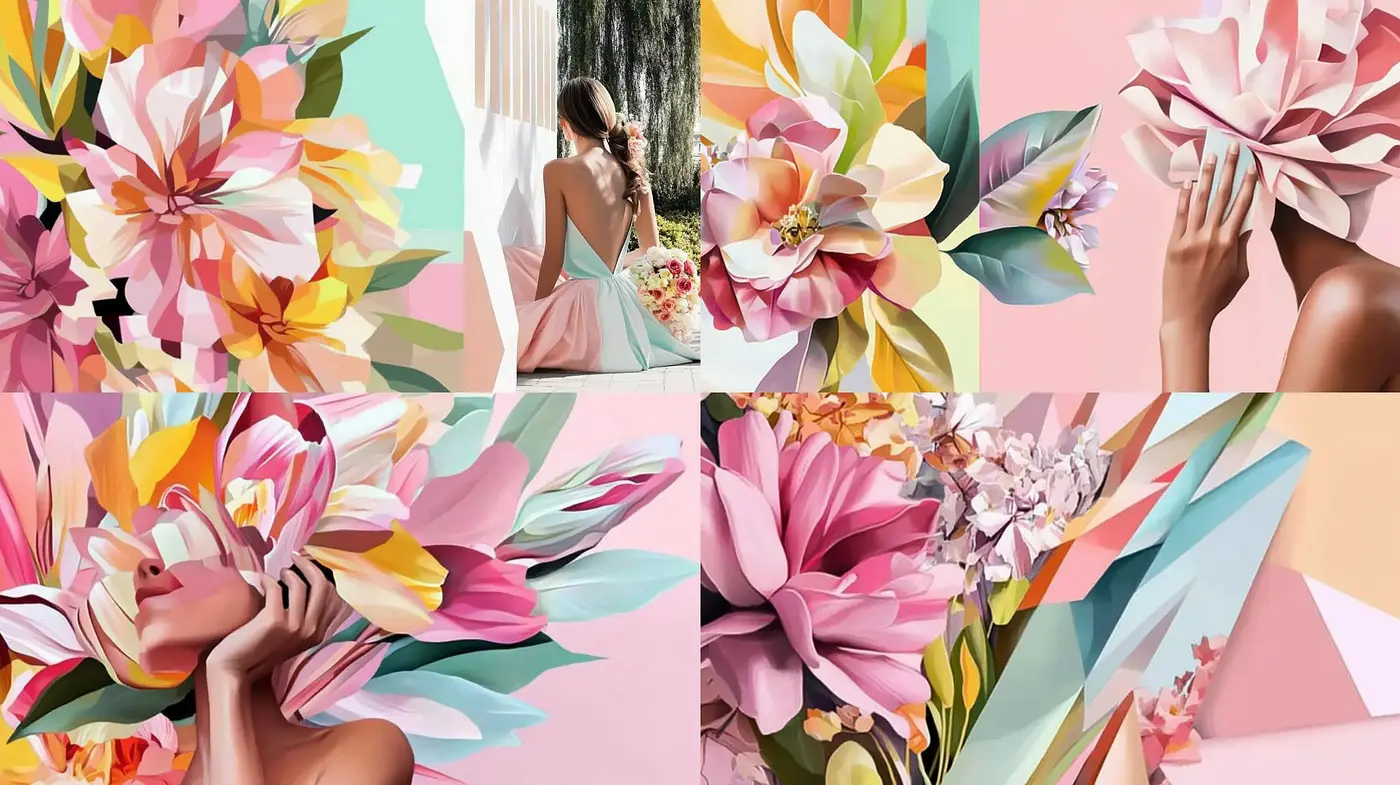 Pastel Botanical Bliss with Geometric Abstraction - Midjourney sref style