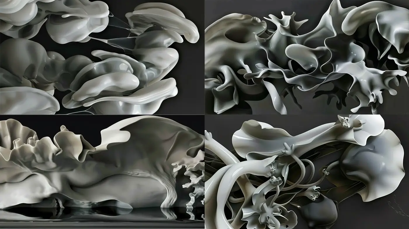 Ethereal Monochromatic Dreamscape in Fluid Abstraction - Midjourney sref style