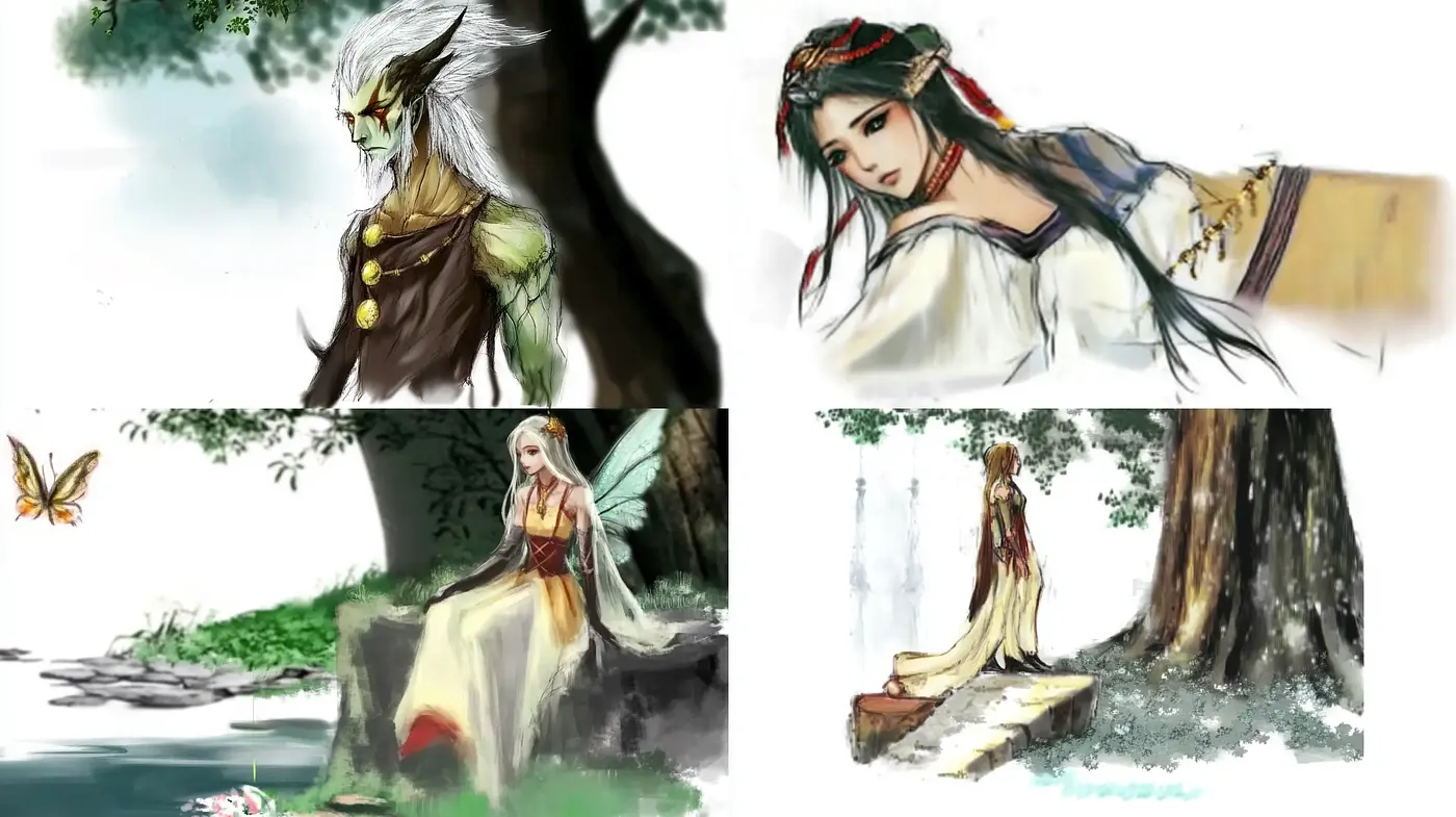 Ethereal Brushwork Harmonies in Nature-Inspired Illustrations - Midjourney sref style