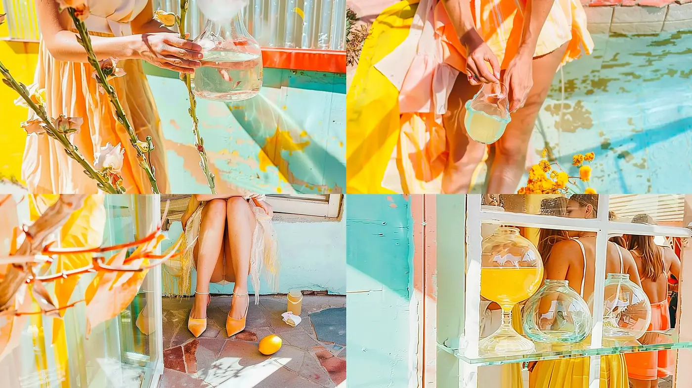 Sun-drenched Pastel Dreamscape with Whimsical Overtones - Midjourney sref style