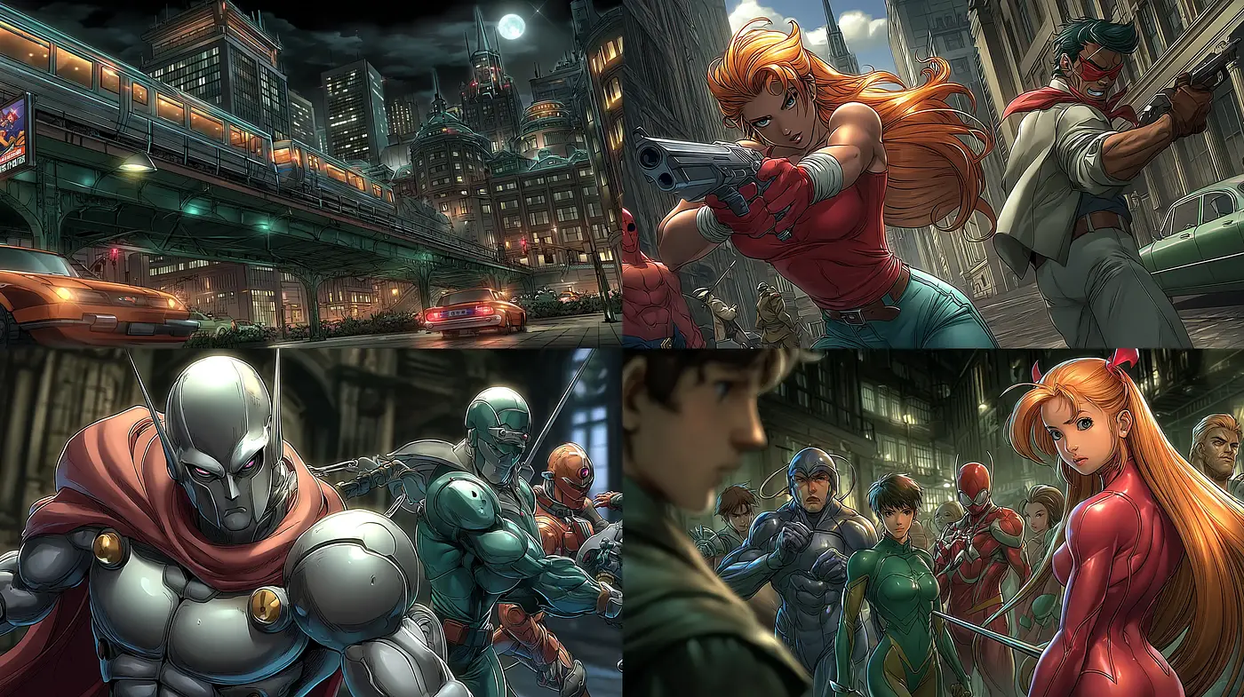 Dynamic and detailed comic-inspired urban scenes with a vibrant narrative - Midjourney sref style