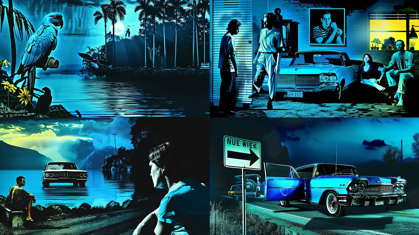 Neon Noir Dreamscape - Midjourney sref style