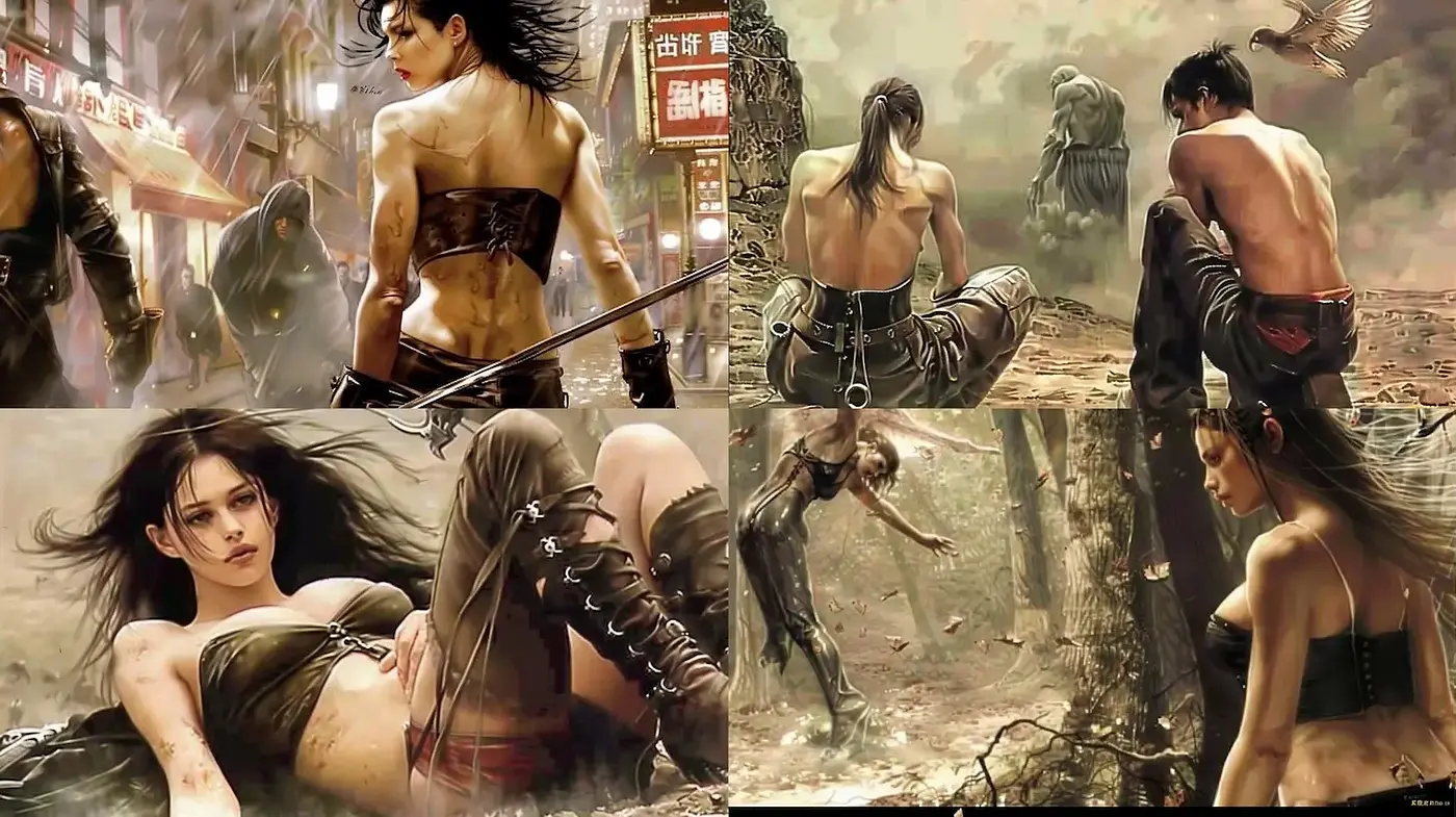 Dramatic and Gritty Narrative Art with a Dark Fantasy Influence - Midjourney sref style