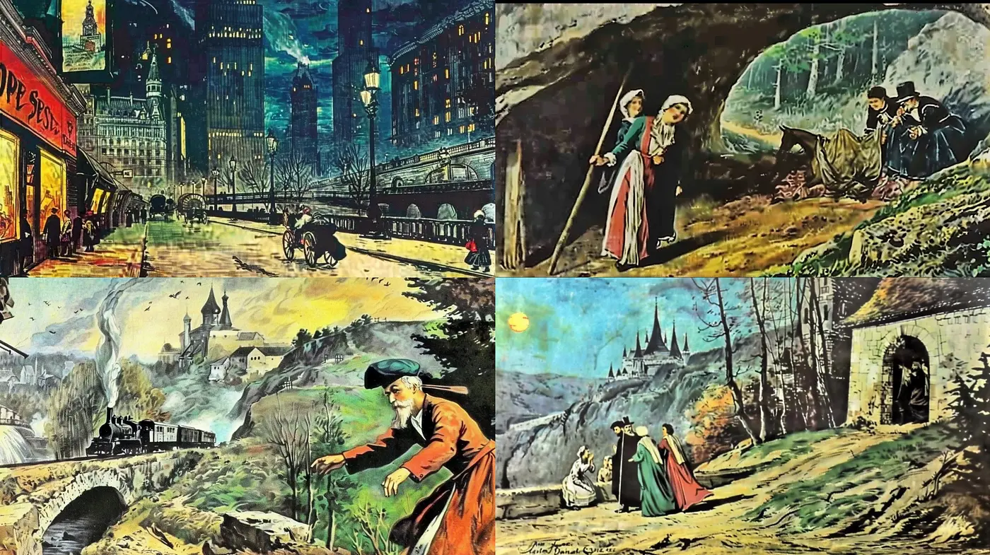 Time-Blended Vignettes: A Nostalgic Merge of Histories in Oil - Midjourney sref style