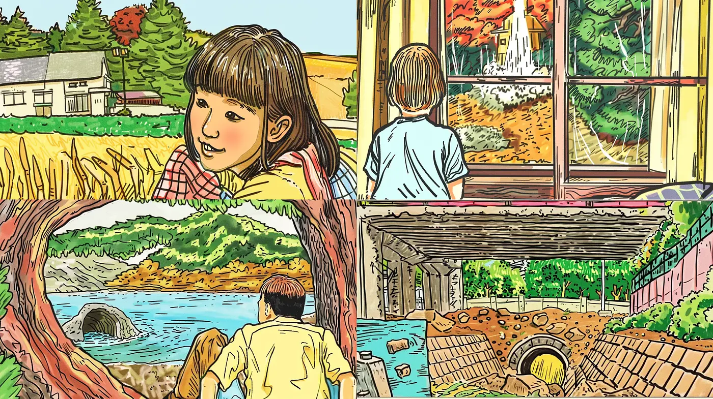 Idyllic Countryside and Warm Nostalgic Vignettes in Comic Illustration Style - Midjourney sref style