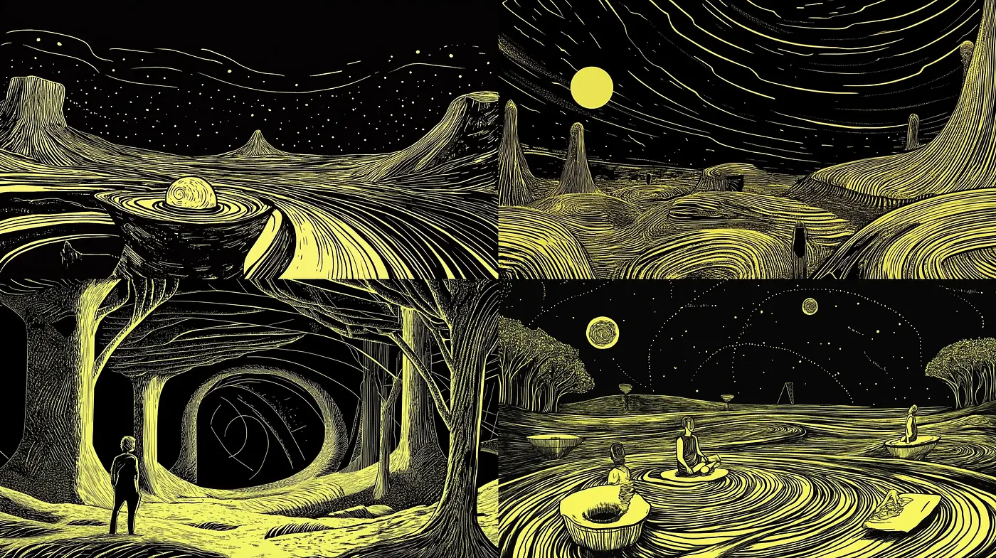 Luminous Nocturne: A Study in Contrast and Flowing Lines Inspired by Van Gogh - Midjourney sref style
