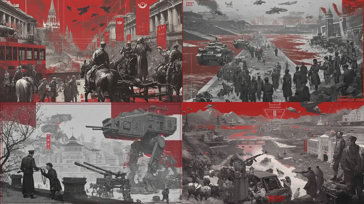 Dynamic and Dramatic Dystopian Imagery with Retro-Futuristic Elements - Midjourney sref style
