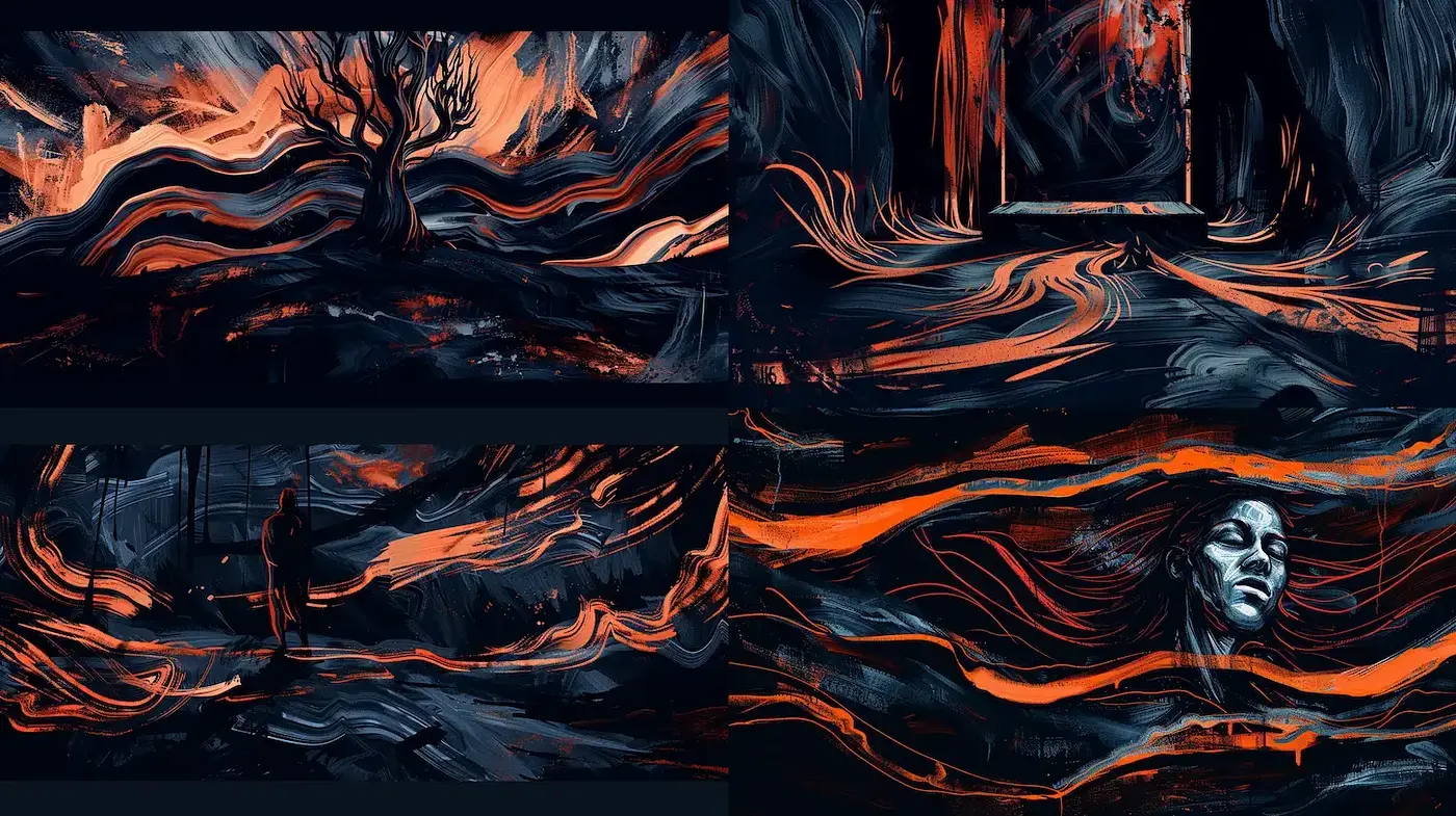 Expressive and Emotional Abstract Art with Dark Undertones - Midjourney sref style